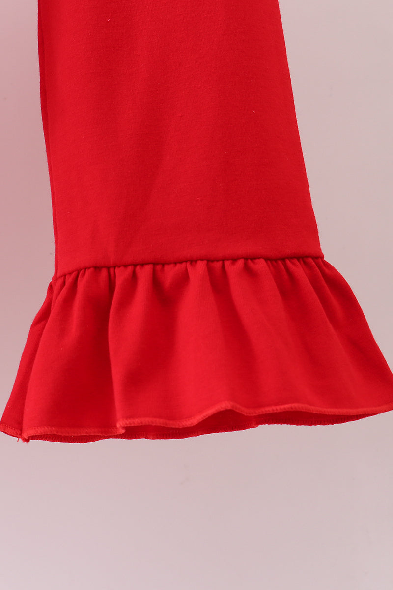 Red woven christmas tree reindeer smocked pants set