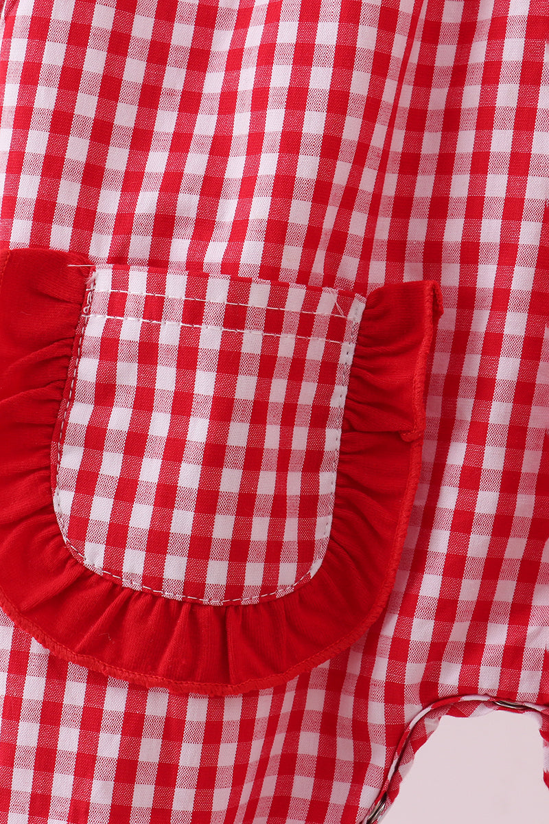 Red woven christmas tree reindeer smocked romper