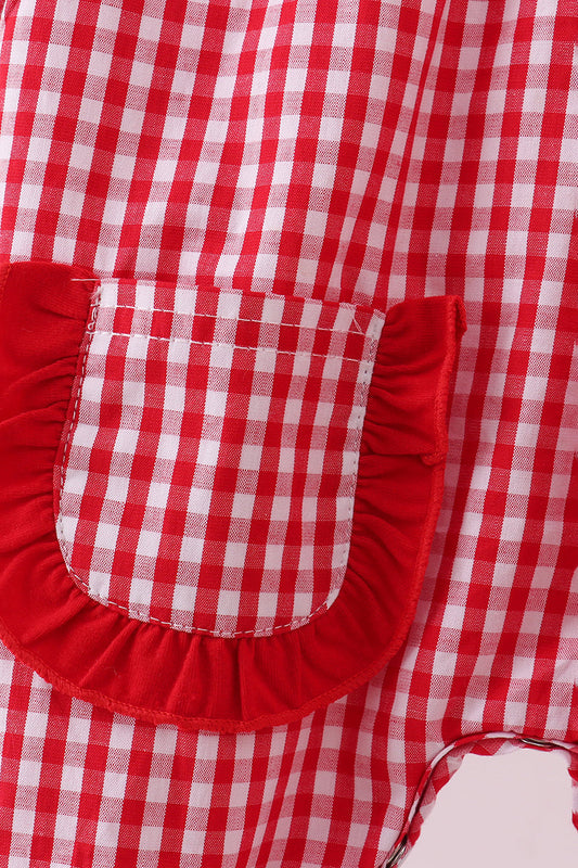 Red woven christmas tree reindeer smocked romper