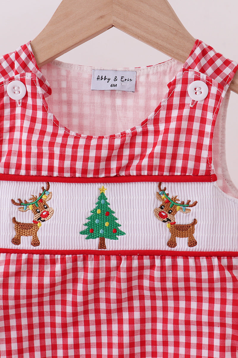 Red woven christmas tree reindeer smocked jonjon