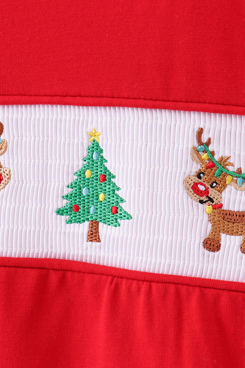 Red christmas tree reindeer smocked top