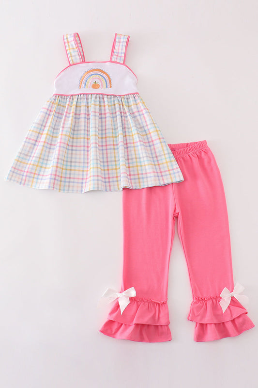 Rainbow pumpkin plaid girl set