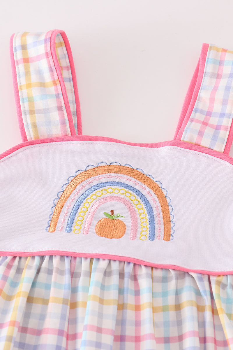 Rainbow pumpkin plaid girl set