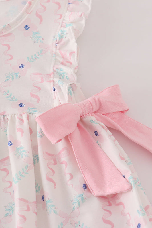 Pink floral bow ruffle pants set