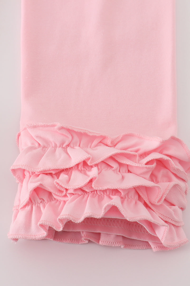 Pink floral bow ruffle pants set