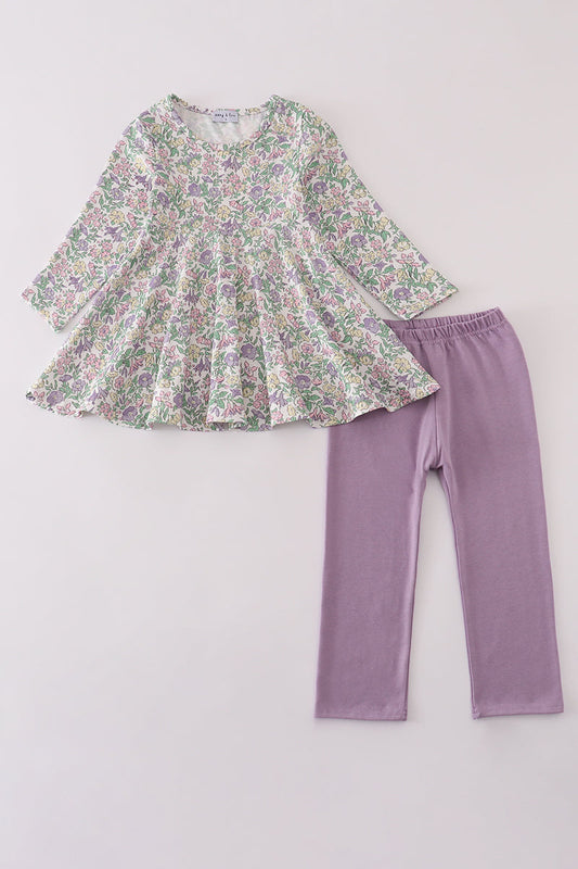 Purple floral pants set