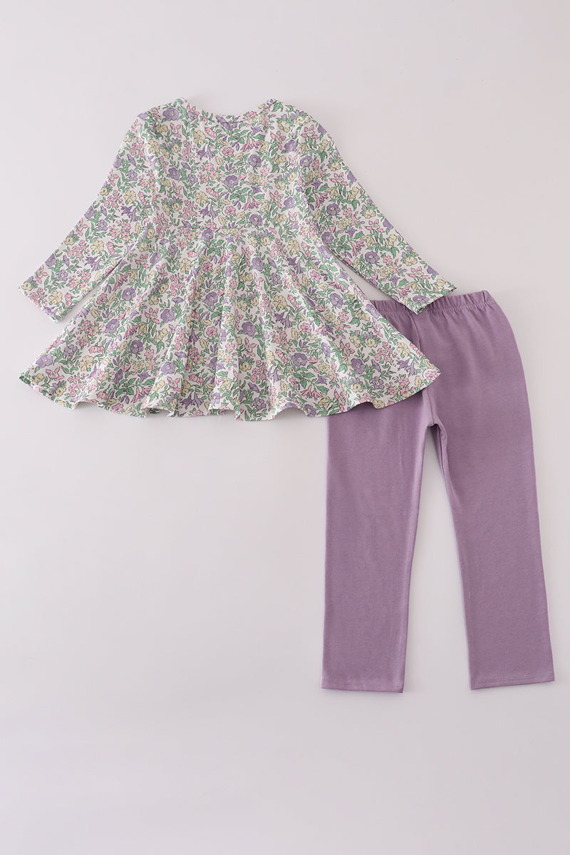 Purple floral pants set