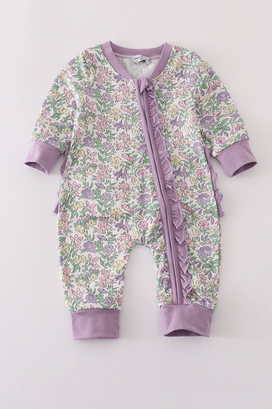 Purple floral ruffle pajamas