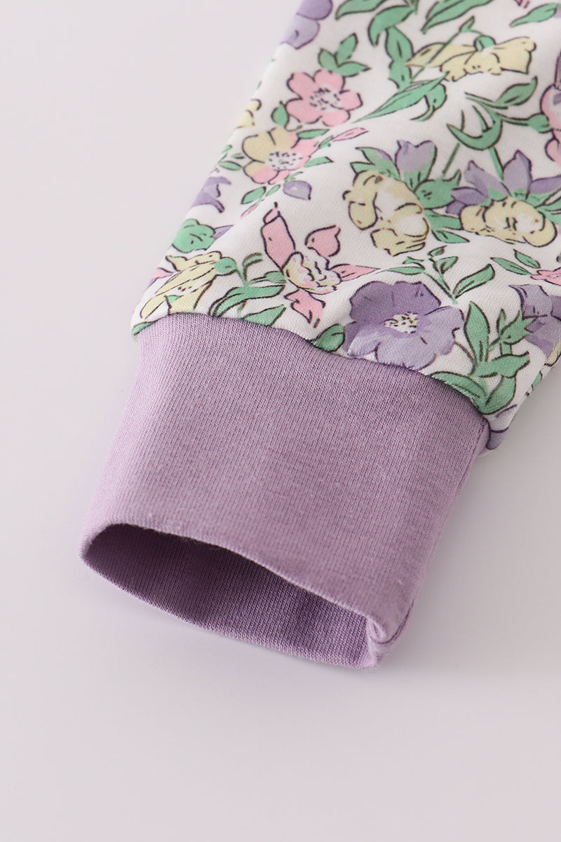 Purple floral ruffle pajamas