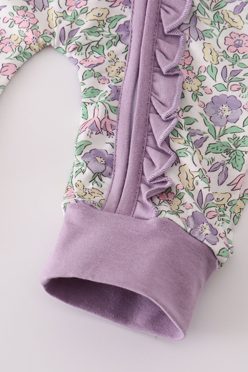 Purple floral ruffle pajamas