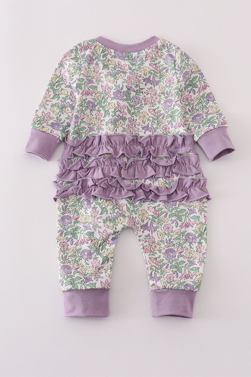 Purple floral ruffle pajamas