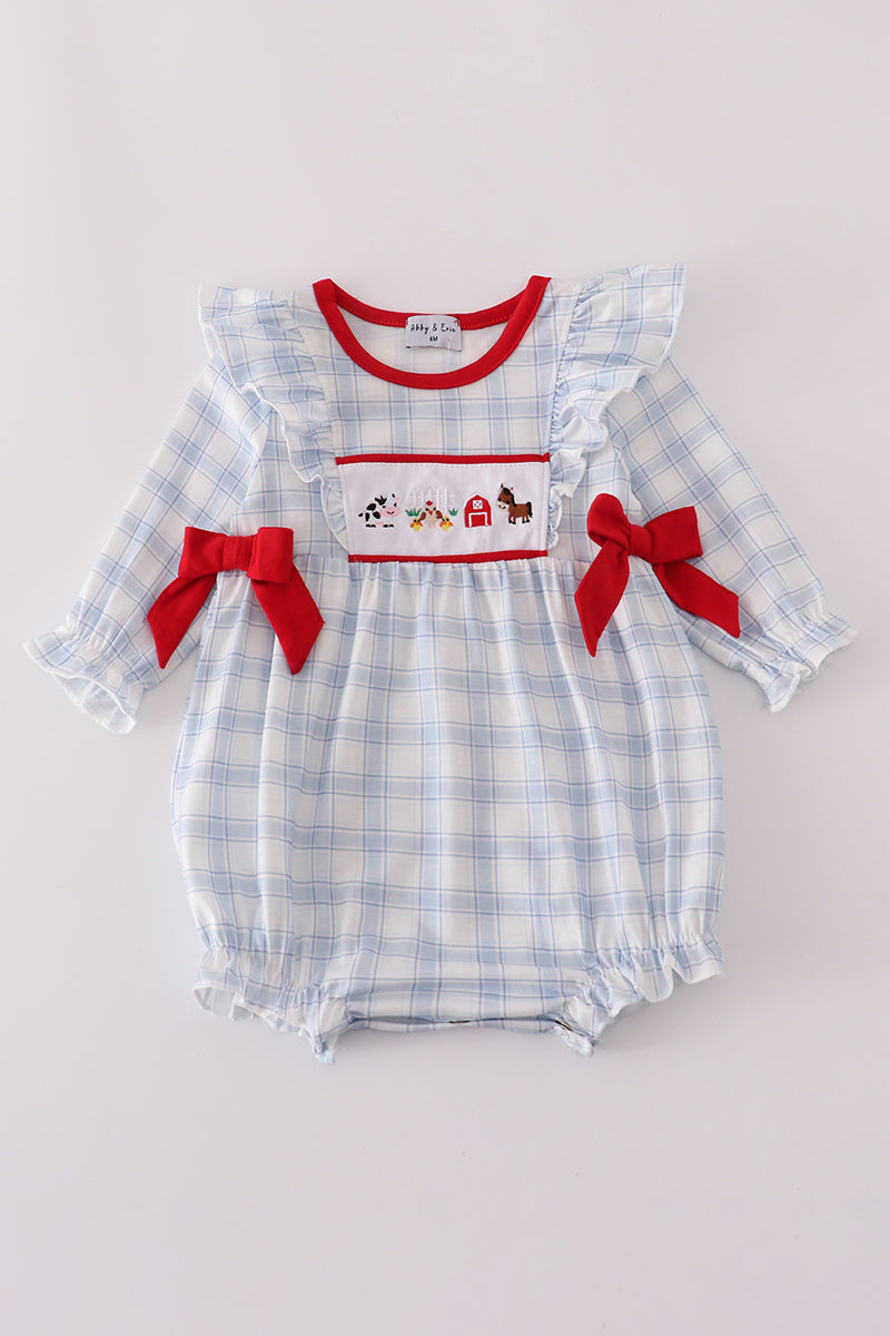 Farm embroidery plaid ruffle bubble