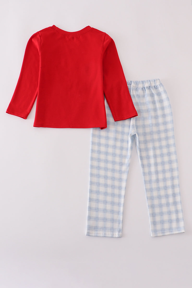 Red farm plaid pants set