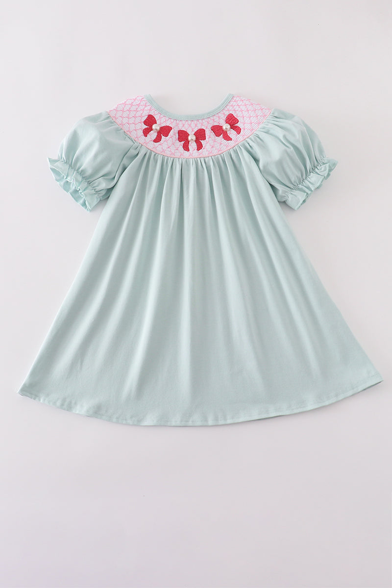 Bow pearl smocked dress