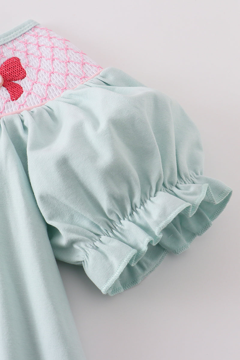 Bow pearl smocked dress