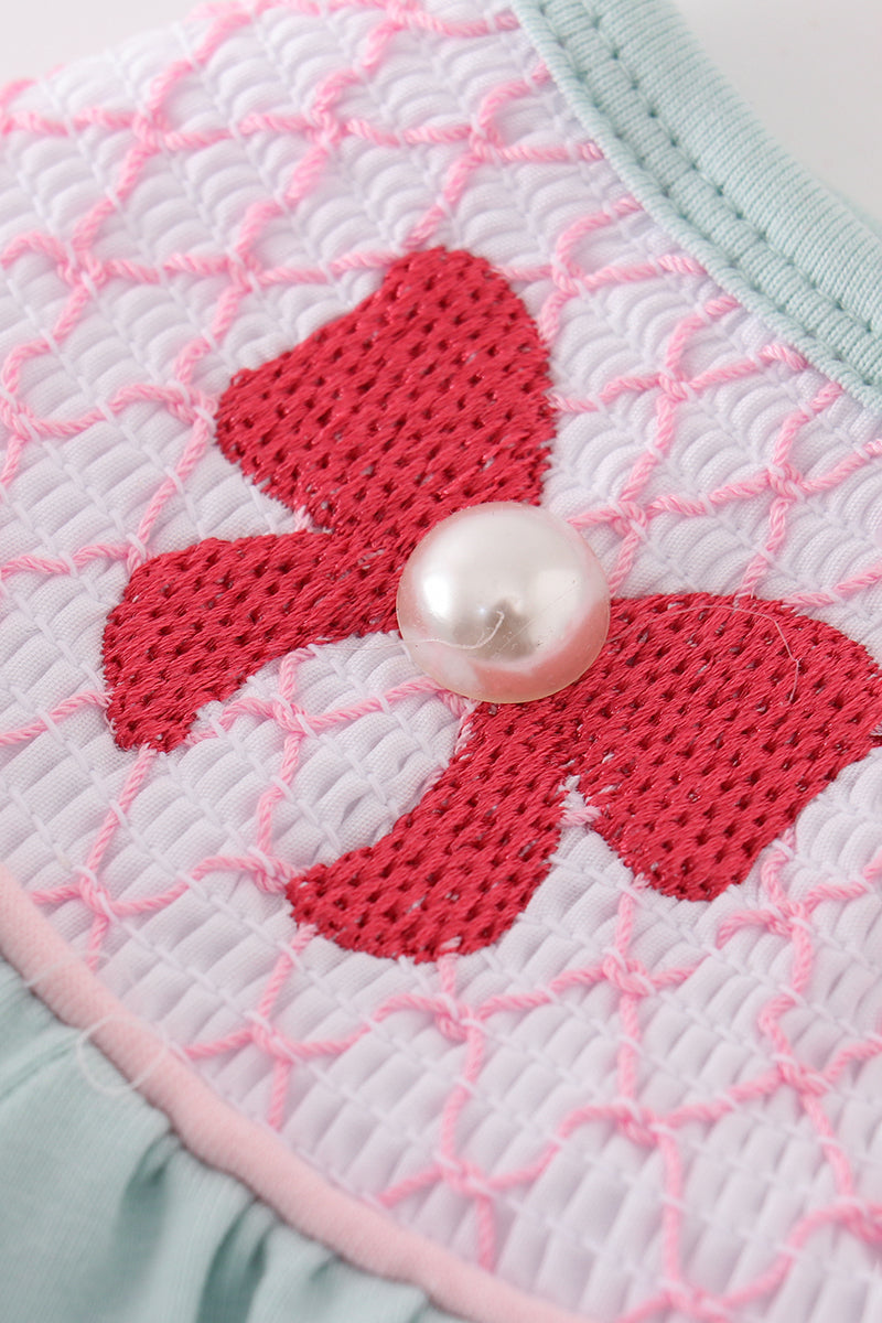 Bow pearl smocked dress