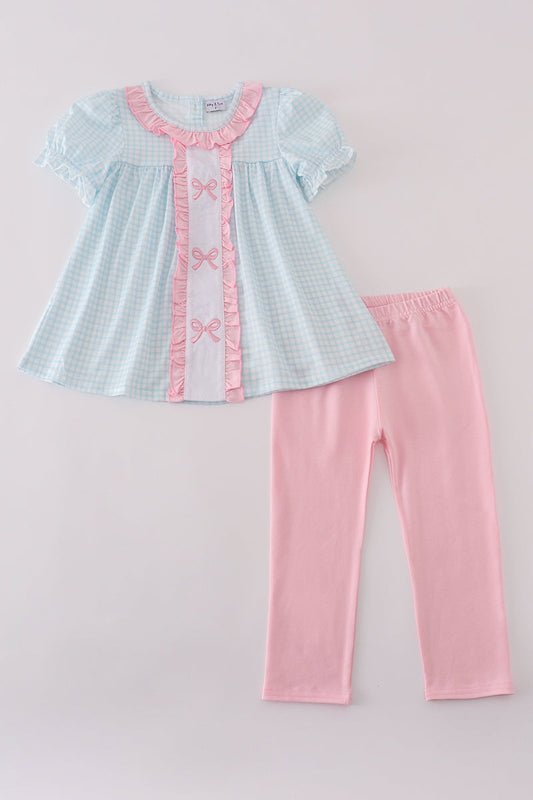 Bow gingham ruffle pants set