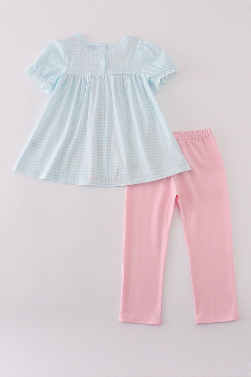Bow gingham ruffle pants set