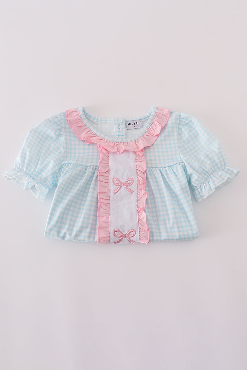 Bow gingham ruffle pants set