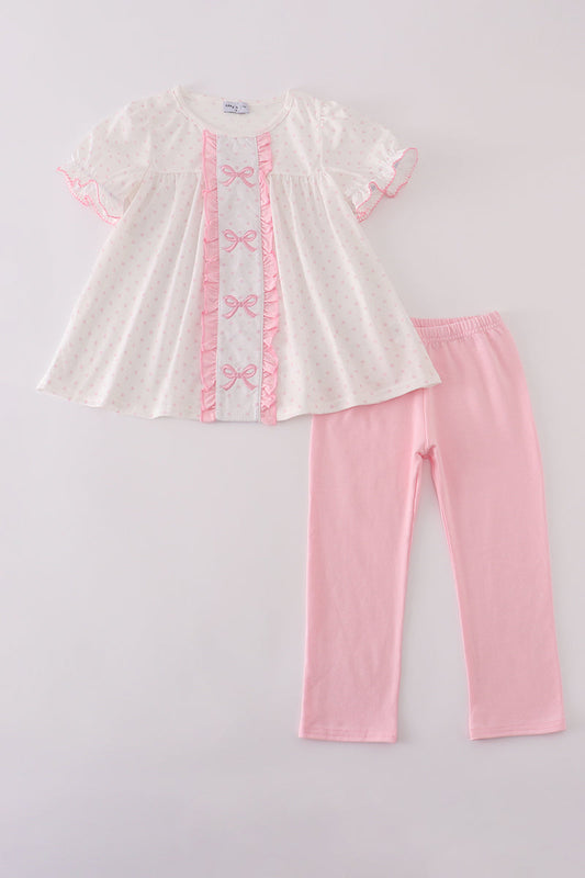 Bow dot ruffle pants set