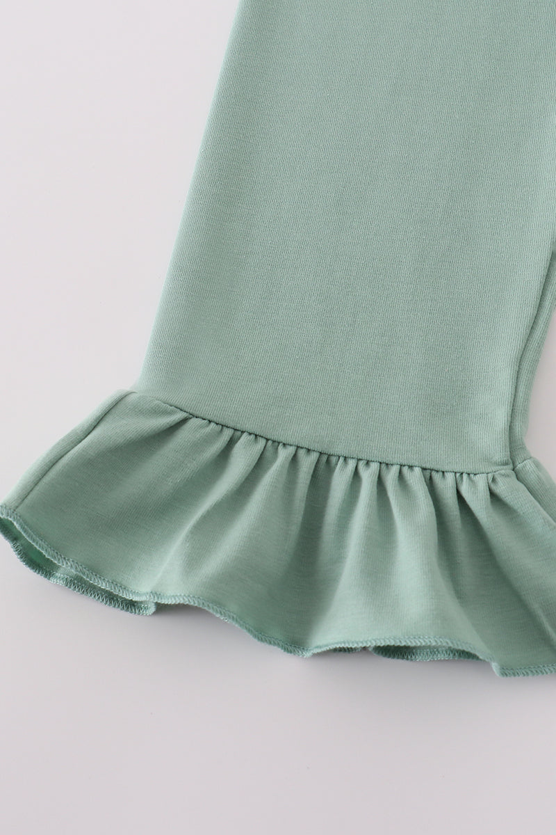 Pumpkin embroidery smocked ruffle pants set