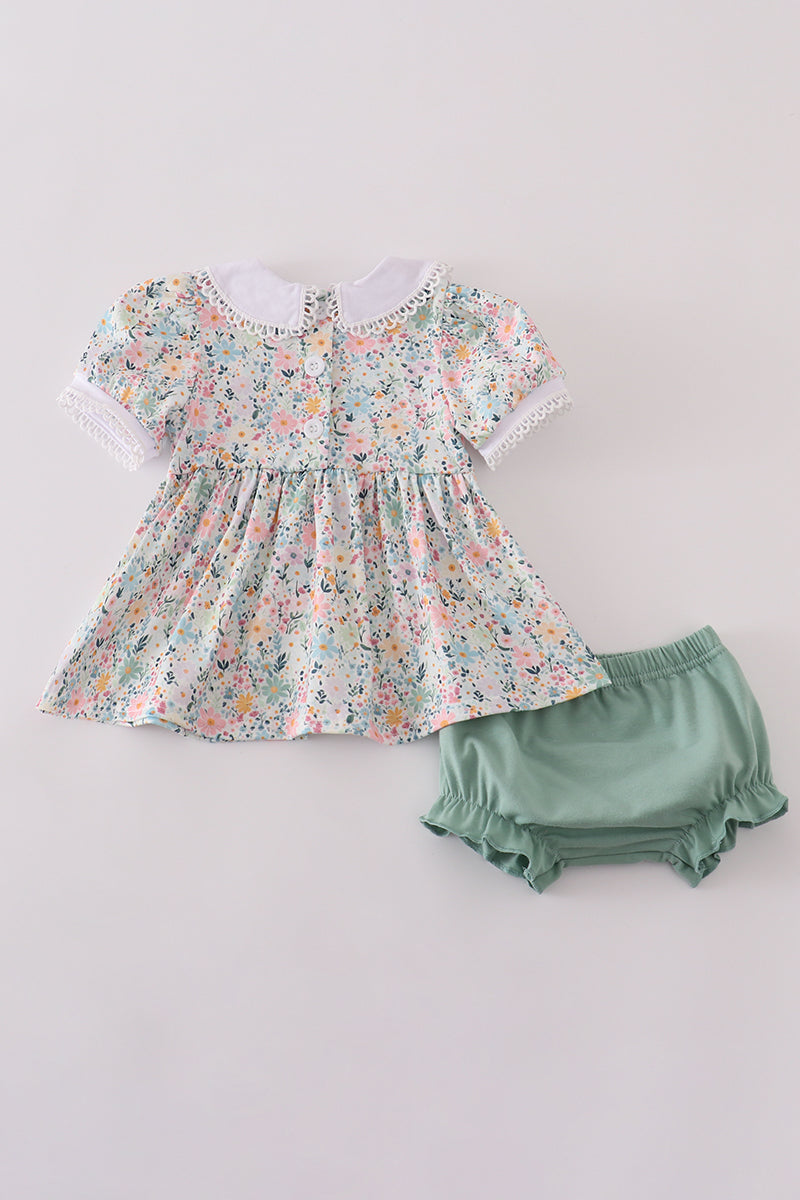 Floral pumpkin smocked bloomer set
