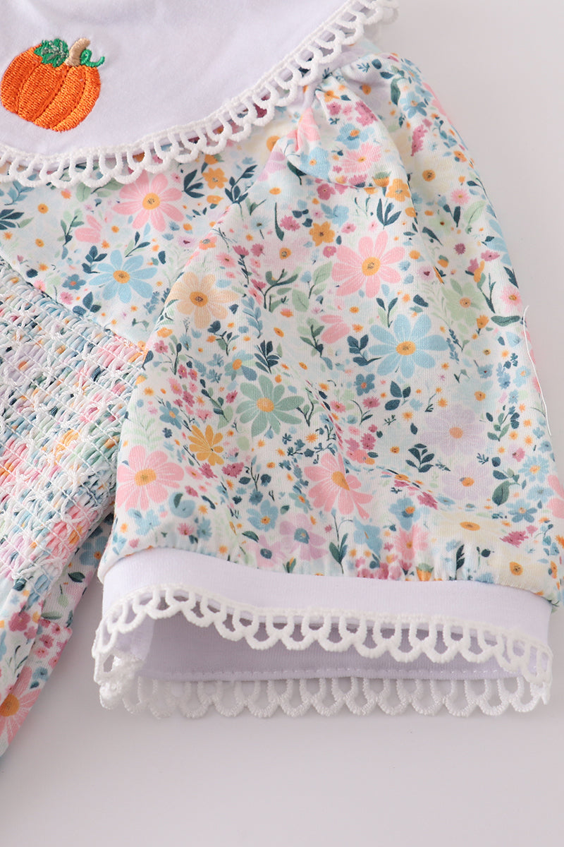 Floral pumpkin smocked bloomer set
