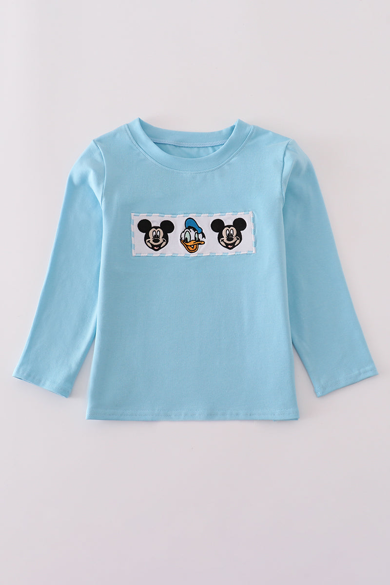 Blue character embroidery top