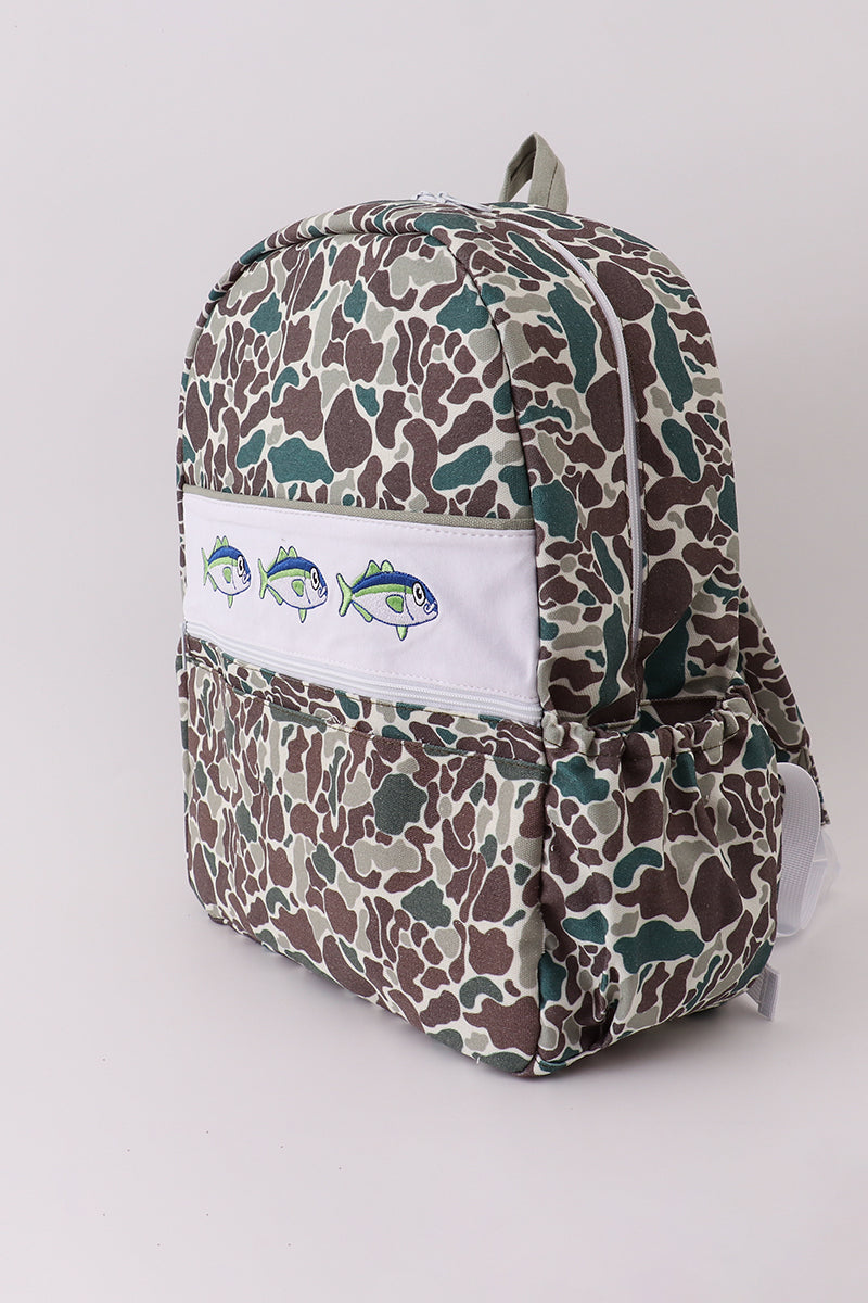 Camouflage fish canvas backpack