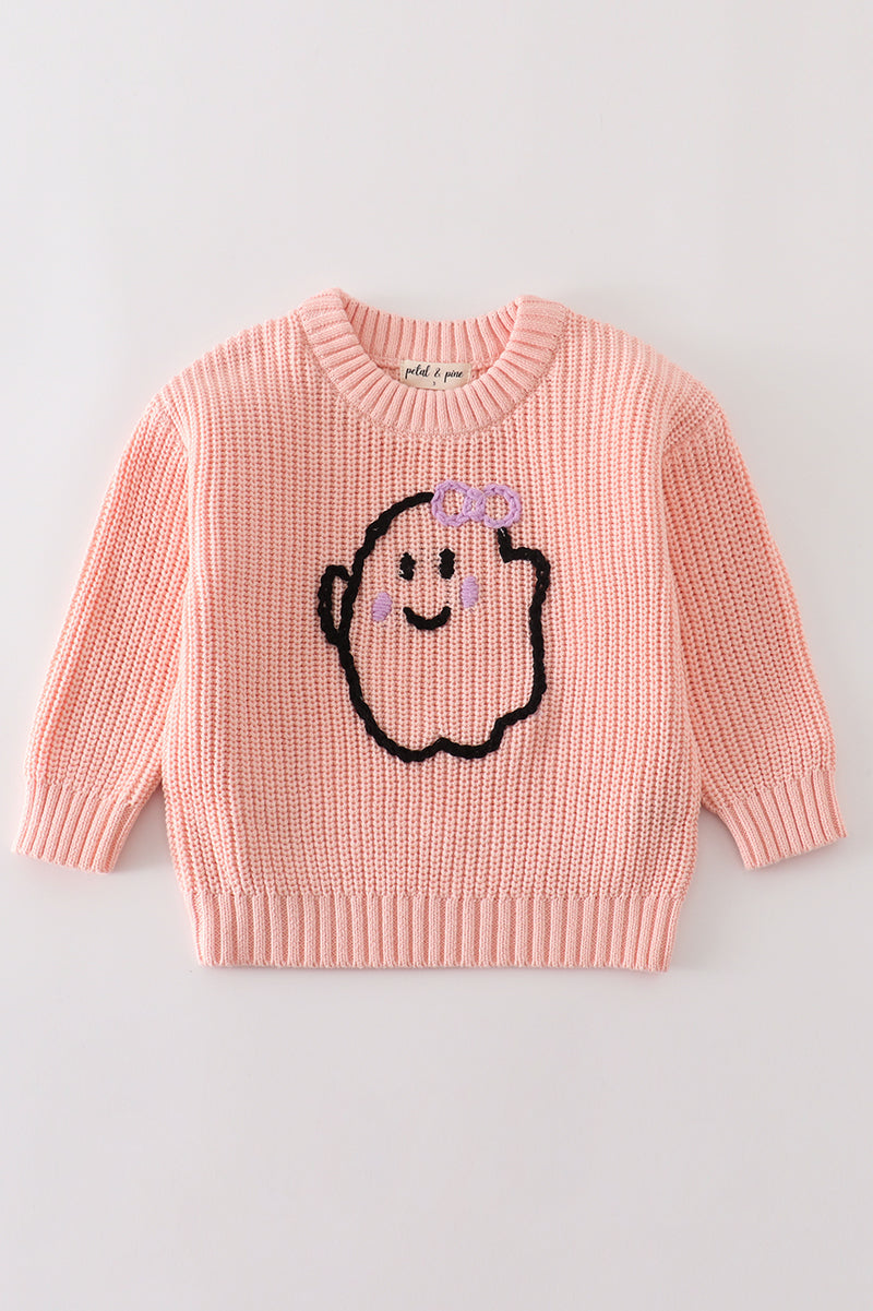 Hand-embroidery ghost pullover sweater