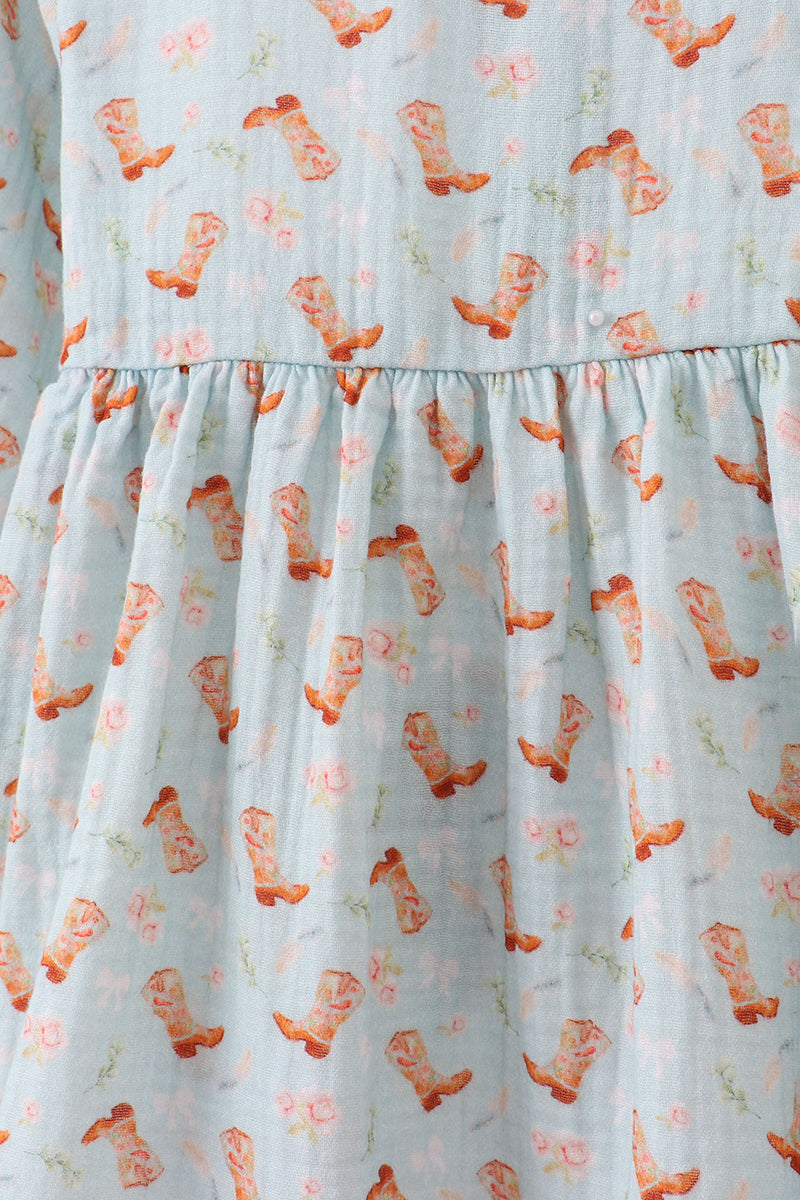 Premium boots print muslin dress