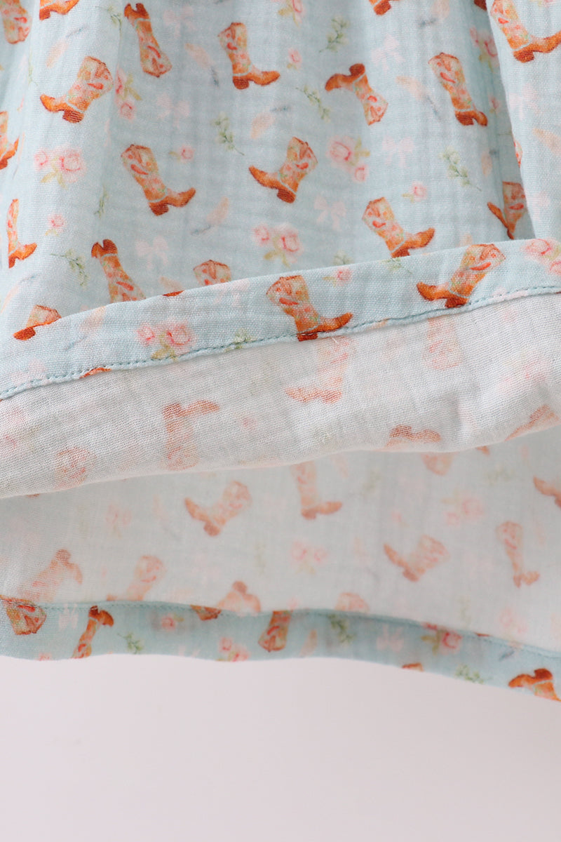 Premium boots print muslin dress