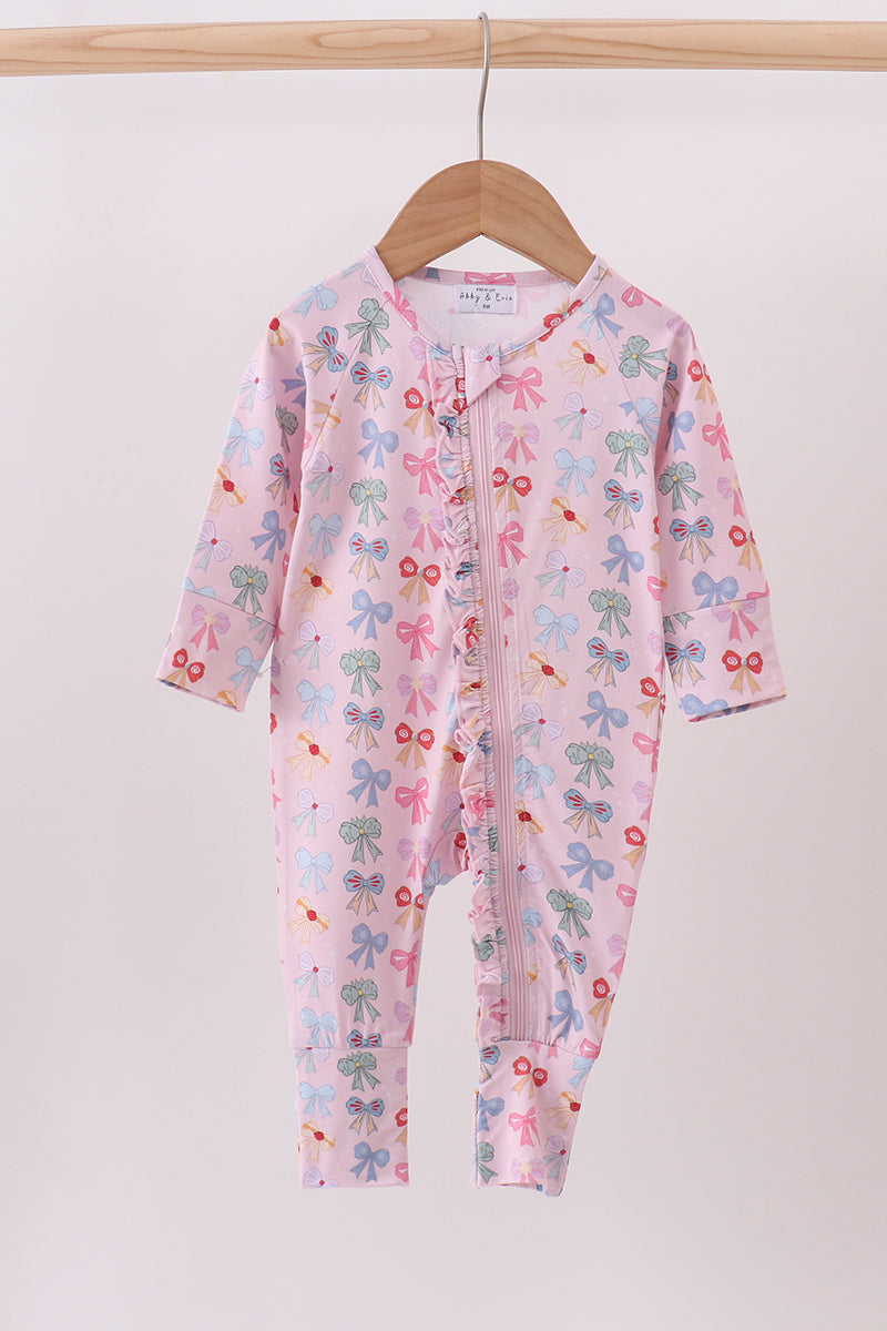 Whimsical bows ruffle bamboo romper