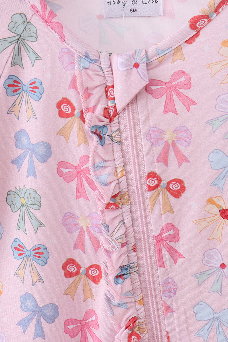 Whimsical bows ruffle bamboo romper