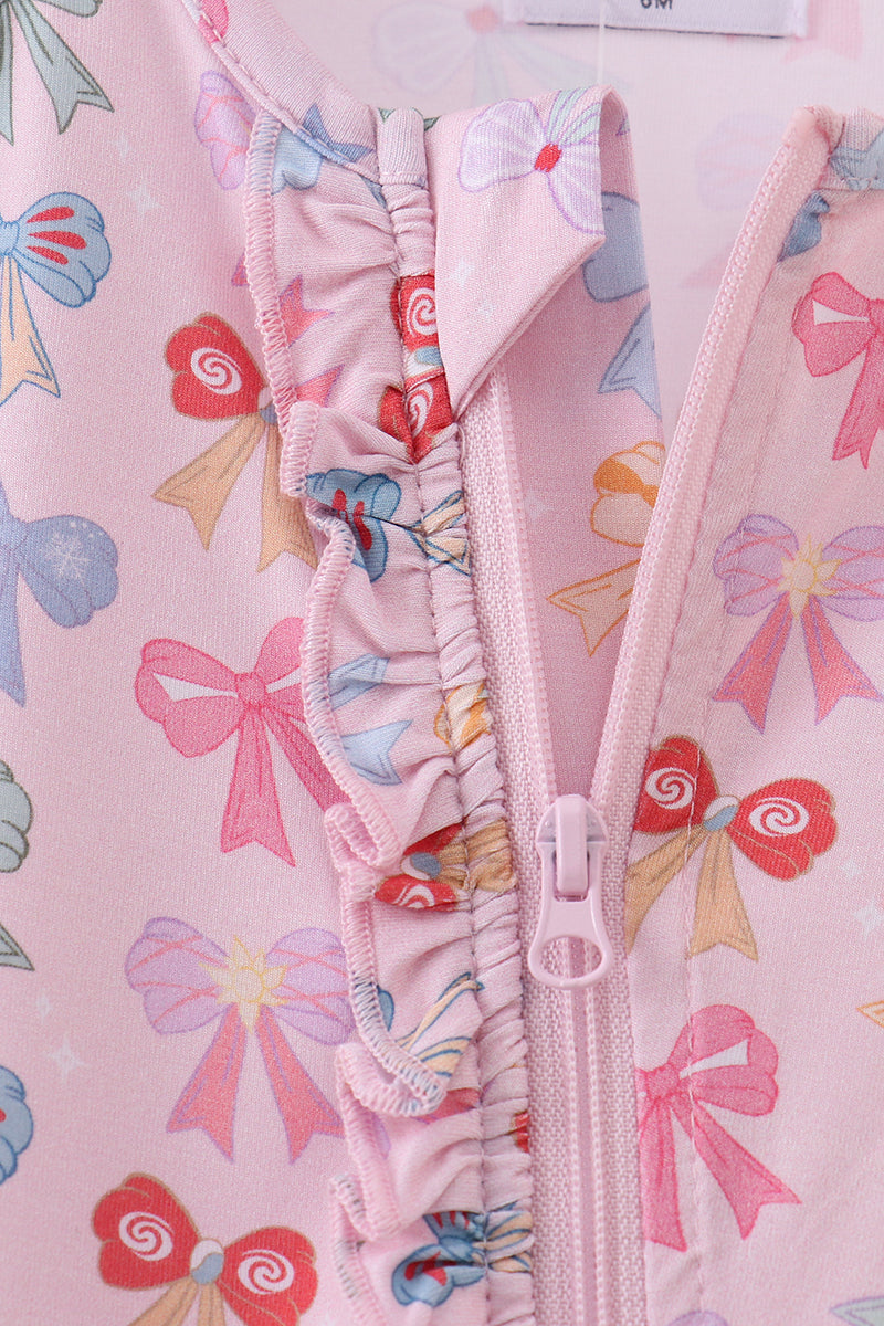 Whimsical bows ruffle bamboo romper
