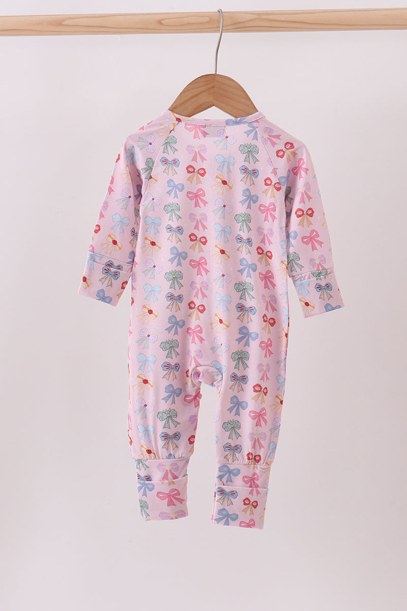 Whimsical bows ruffle bamboo romper