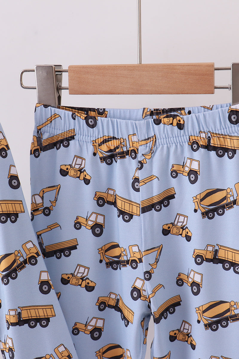 Blue excavator print bamboo pants set