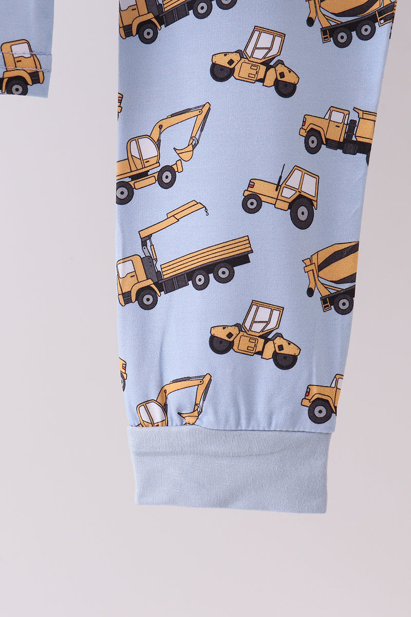 Blue excavator print bamboo pants set