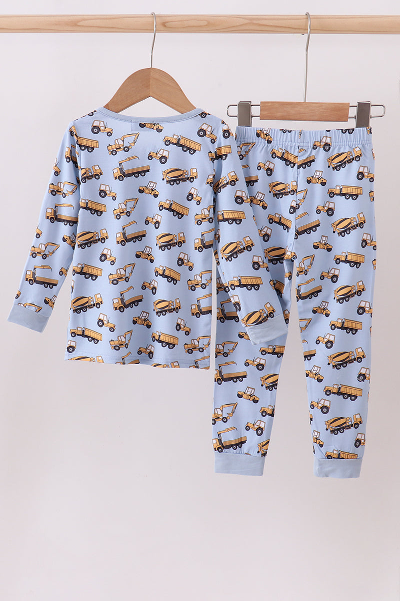 Blue excavator print bamboo pants set