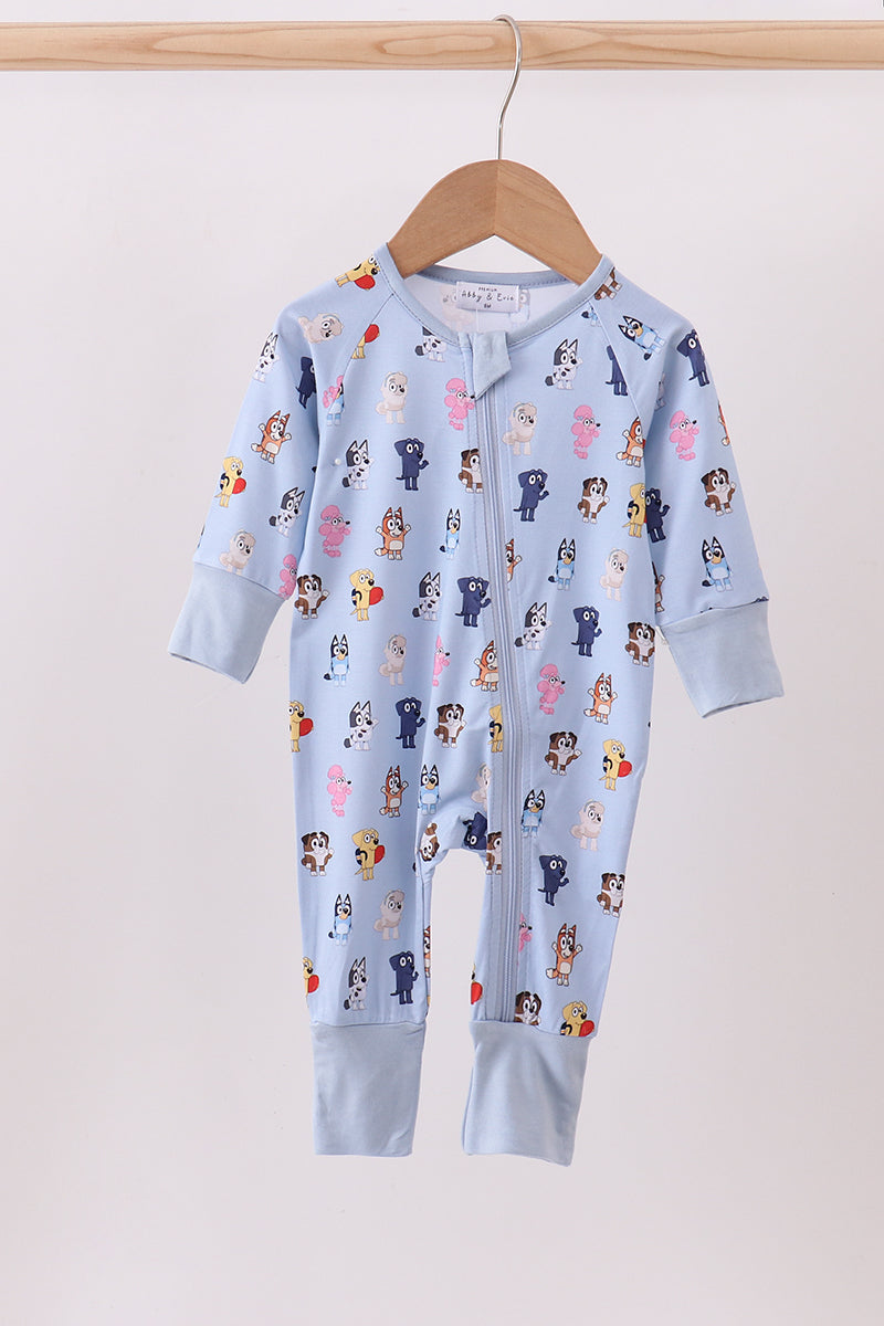 Blue character print bamboo romper
