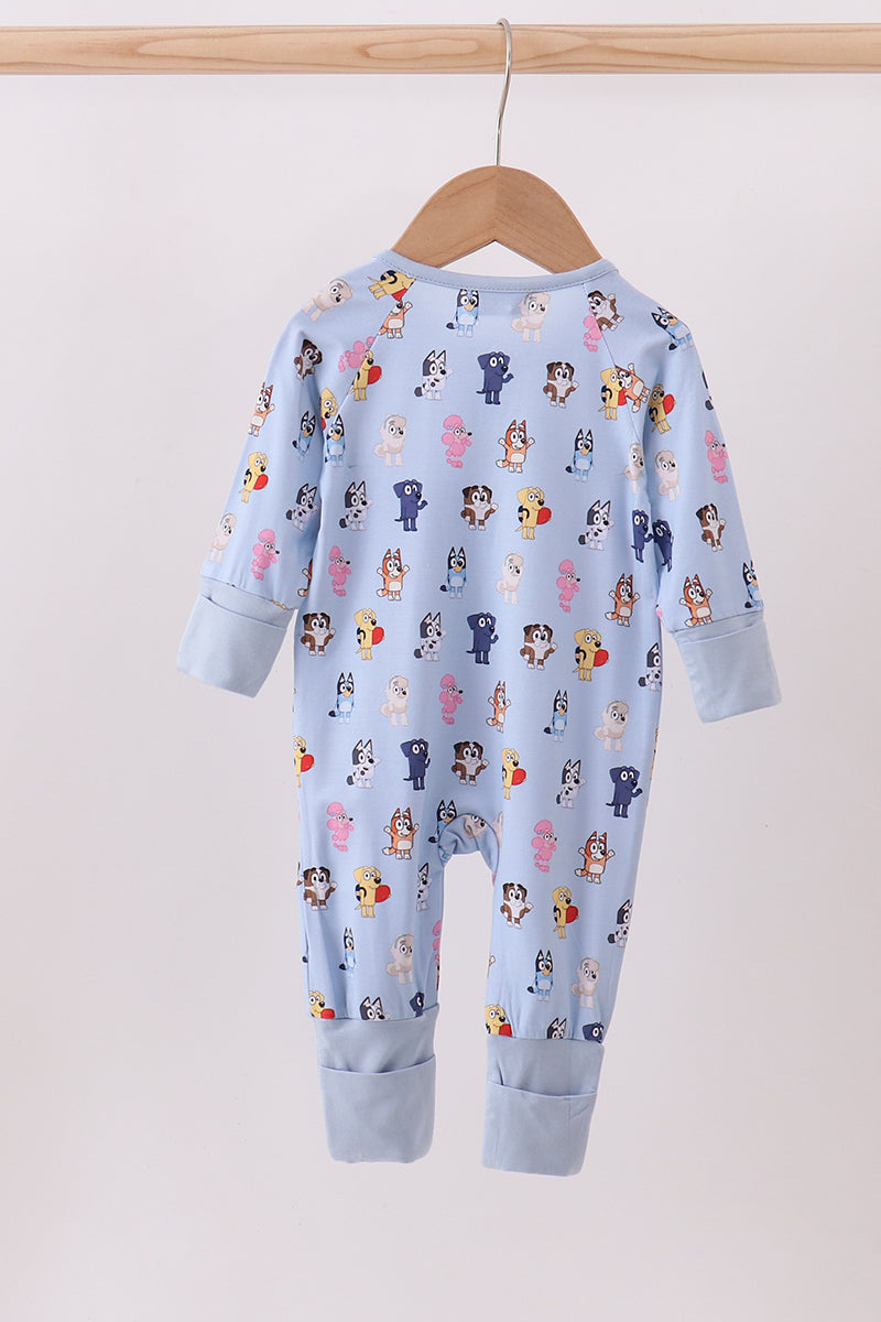 Blue character print bamboo romper