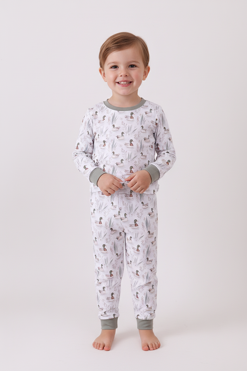 Green mallard print bamboo pants set