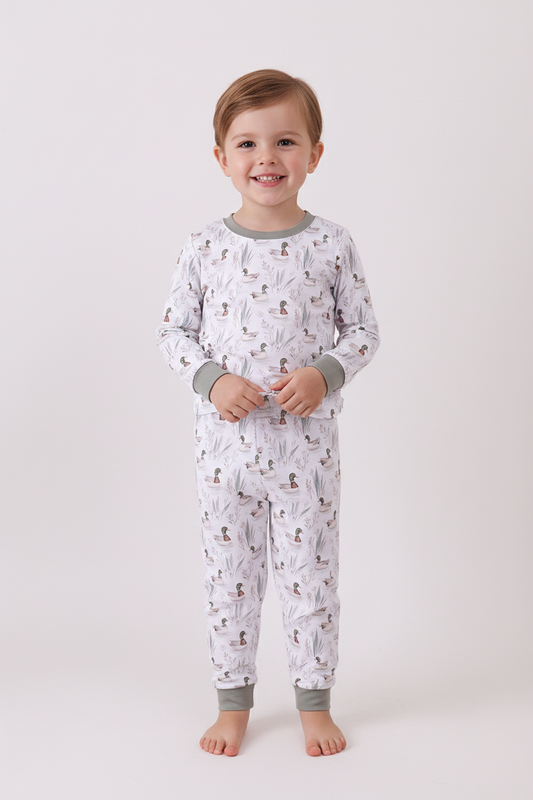Green mallard print bamboo pants set