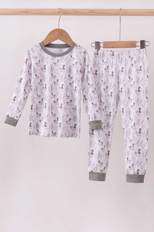 Green mallard print bamboo pants set