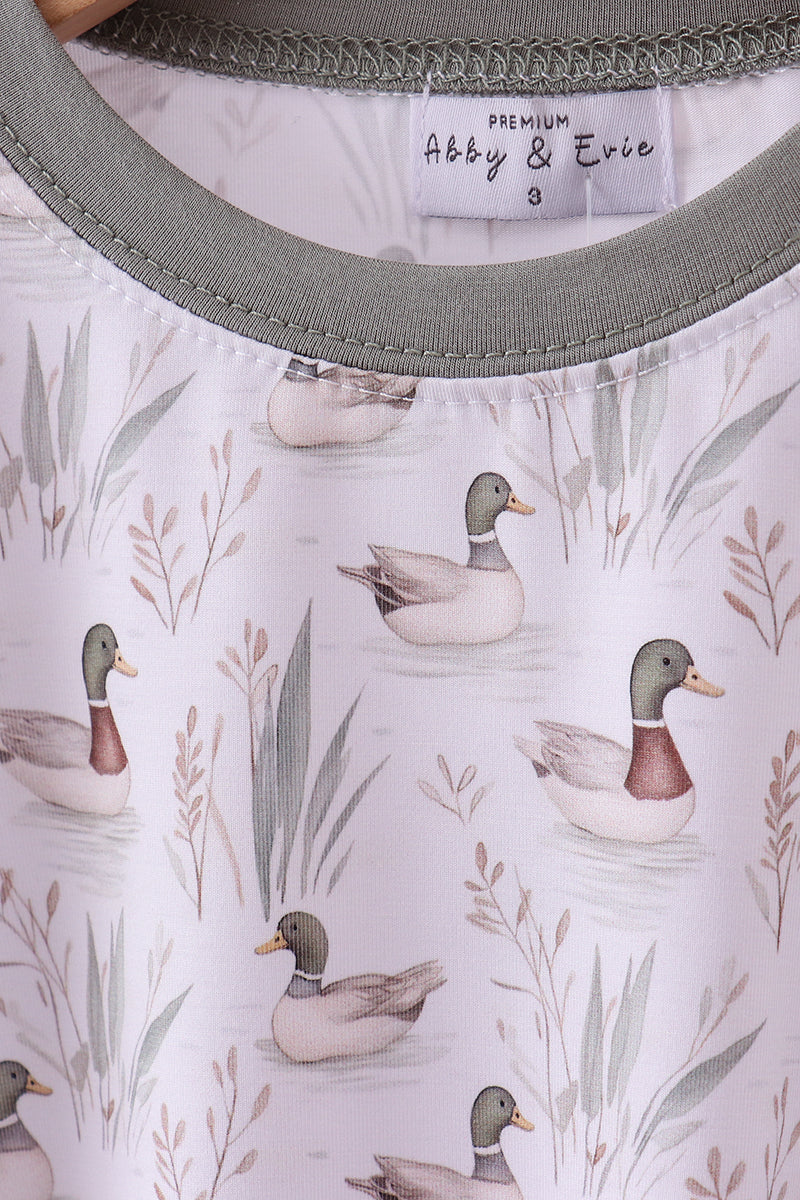 Green mallard print bamboo pants set