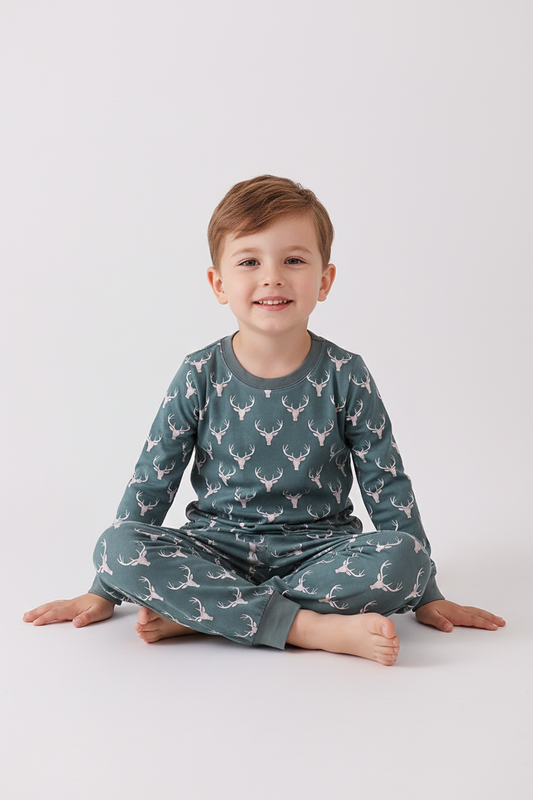 Forest deer print bamboo pants set
