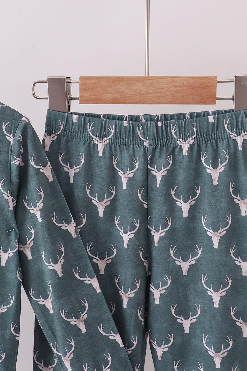 Forest deer print bamboo pants set