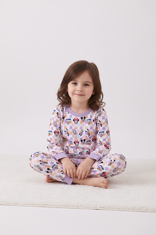 Purple character print bamboo pants set