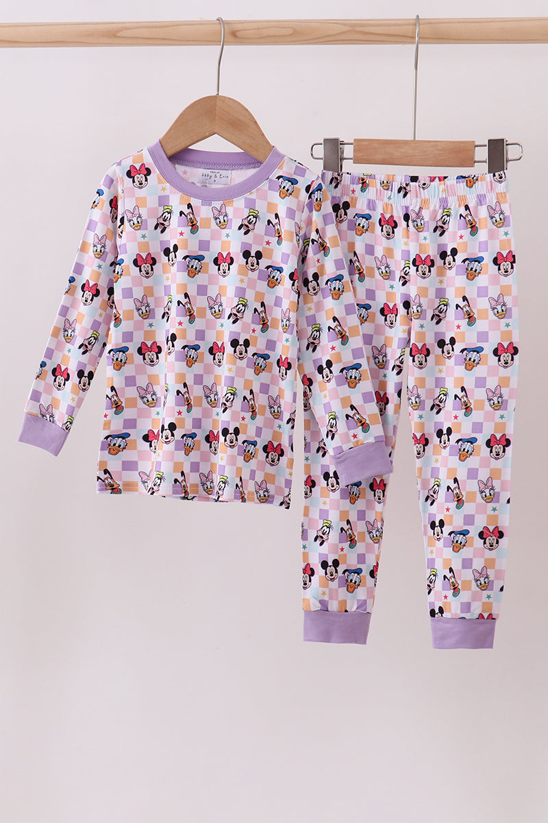 Purple character print bamboo pants set