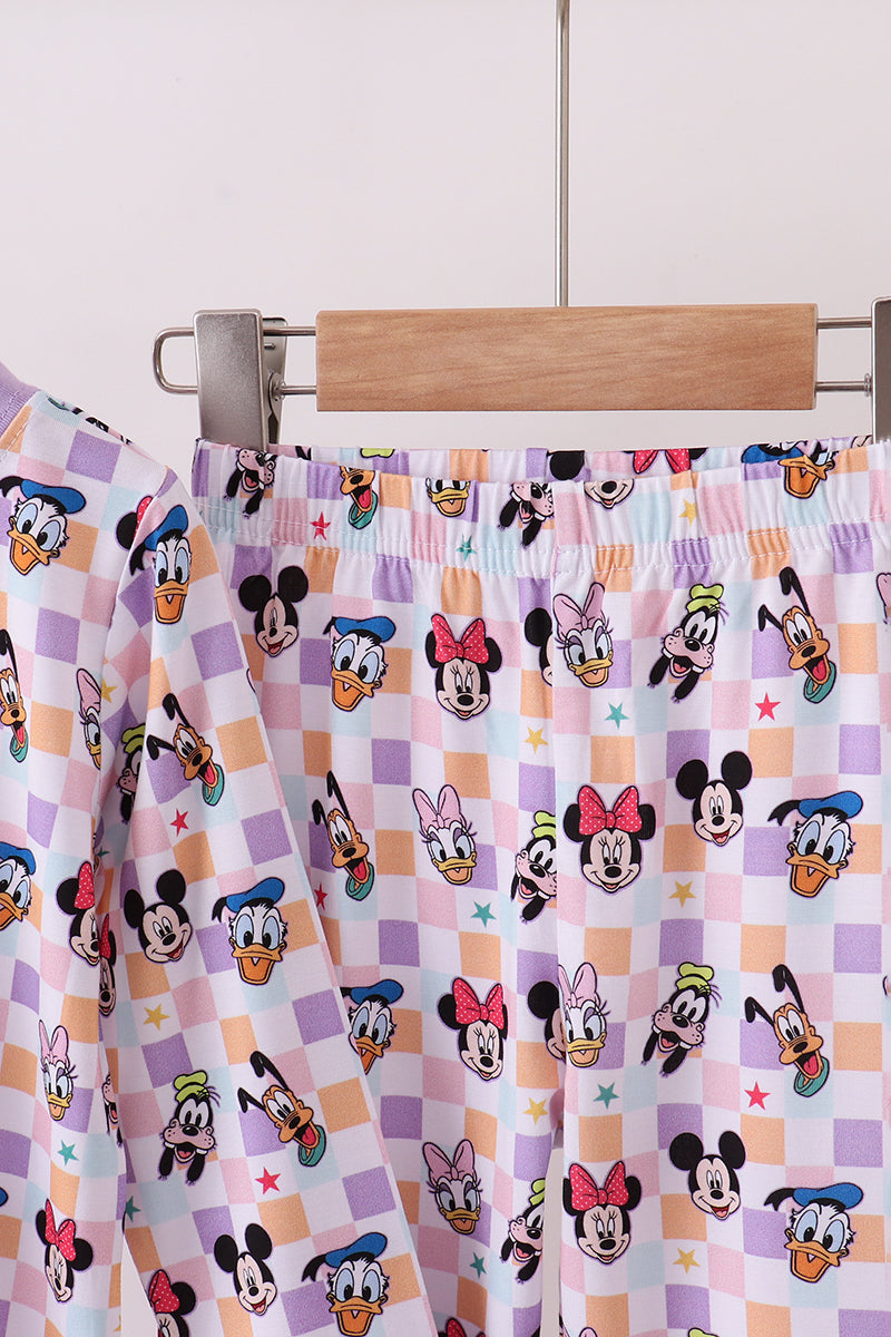 Purple character print bamboo pants set